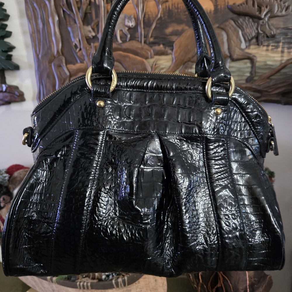 Brahmin Glossy Black Louise Rose Handbag